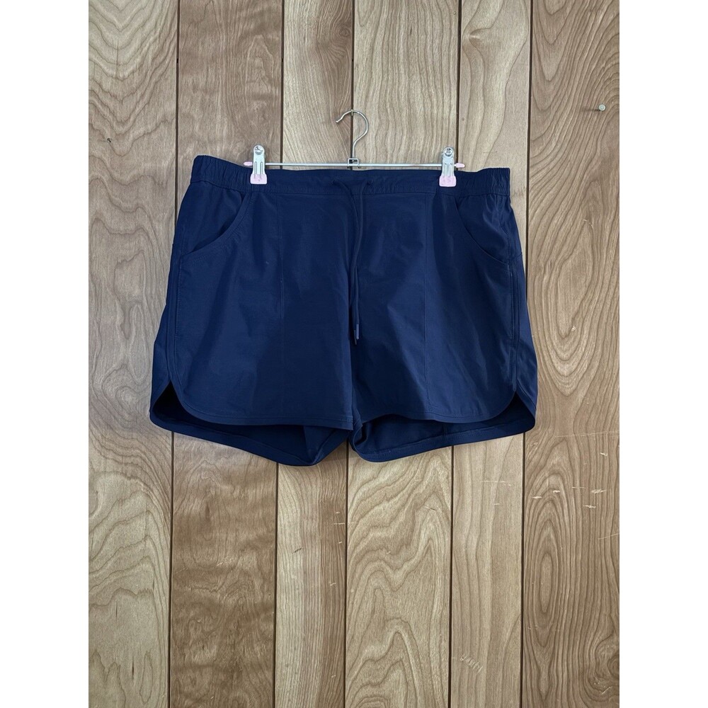 Lands End Womens Navy Blue Active Hiking Shorts Size 14 Elastic Waist Drawstring